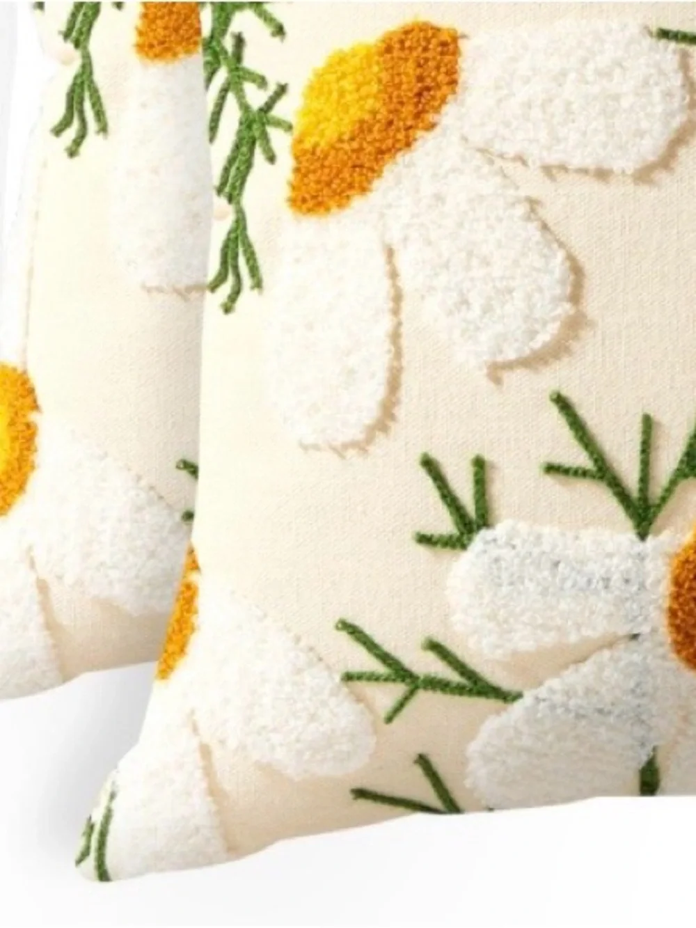 Embroidered Daisies Pillow Covers SQUARE 18x18” (2-Pack) GOLD GREEN